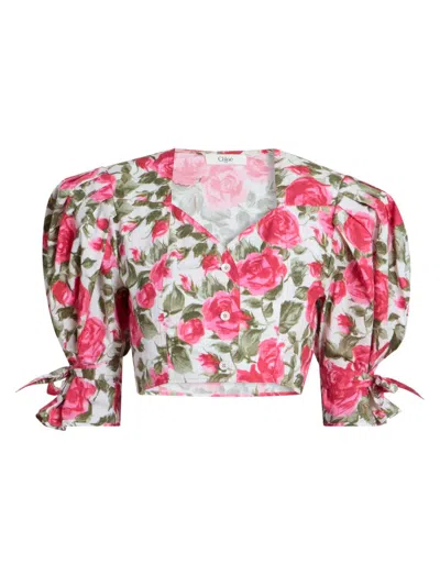 Chloé Floral Print Cropped Blouse In Multi