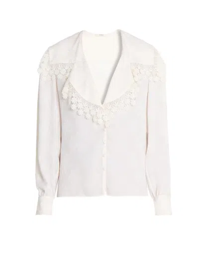 Chloé Women's Floral Lace Silk Blouse In White