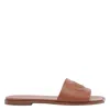 Chloé Flower Leather Flat Sandals Open Toe In Brown