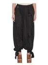 Chloé Black Pants With Ruced Details And Tied Cuffs In Silk Woman