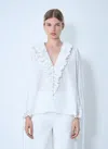 Chloé Puff Sleeve V-neck Top In Cotton Voile In White