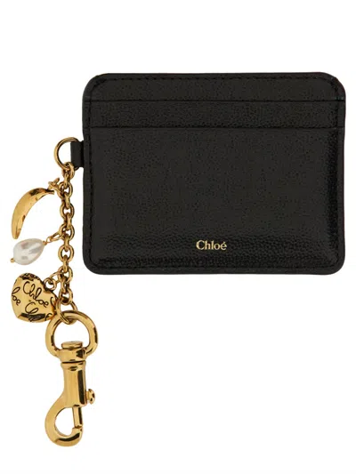 Chloé Chloe' Women Garnet Leather "charms" Card Holder In Black