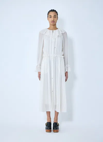 Chloé Gathered Long Dress In Silk Crêpon White Size 6 100% Silk, Pinctada Maxima, Farmed, Coo Australia