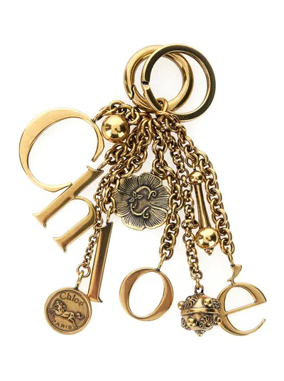 Chloé Women Gold-colored Keychain With Chain Details And Letter Pendant In Brass Woman