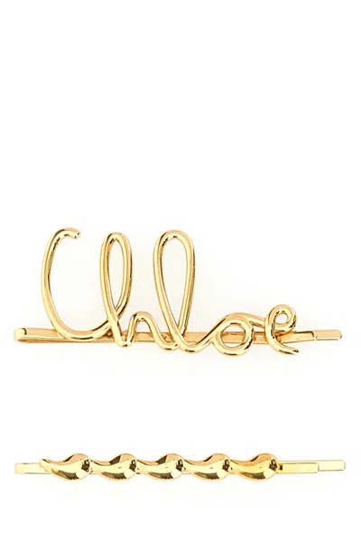 Chloé Set Of 2 Hair Clips "iconic" In Gold