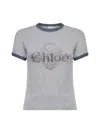 Chloé Short Sleeve Crew Neck T-shirt With Contrast Trim In Gray