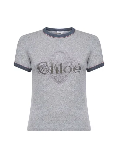CHLOÉ CHLOÉ WOMEN GRAY CHINÉ JERSEY BABY FIT LOGO T-SHIRT