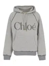 Chloé Cotton Blend Logo Hoodie In Gray