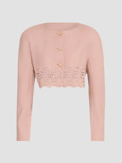 Chloé Women's Guipure Lace & Wool Cropped Sweater In Pink
