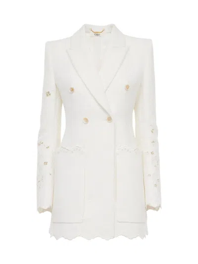 Chloé Women's Guipure Lace Double-breasted Blazer In White