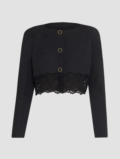 Chloé Women's Guipure Lace-wool Cropped Sweater In Black