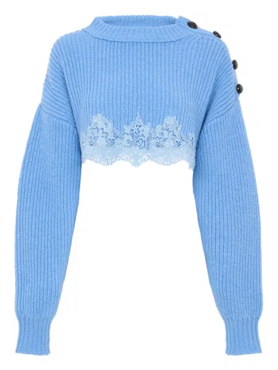 Chloé Women's Guipure-trim Wool Sweatshirt With Side-button Detail In Blue