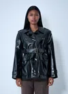 Chloé Chloe Houndstooth-trimmed Coated Linen Trench Coat In Black