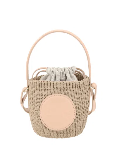 Chloé Mini Horse Medal Woven Basket Bag In Apricot Pink