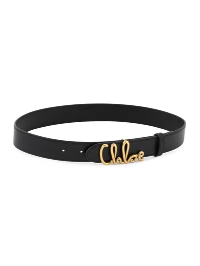 Chloé Women's Iconic Logo Leather Belt In Black