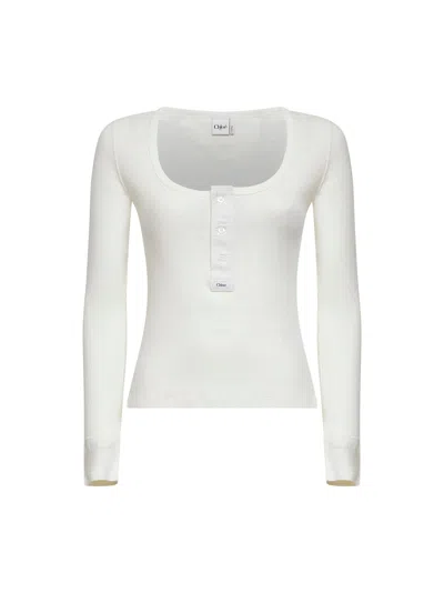 Chloé Henley T-shirt With Deep Neckline In Cotton Jersey In Multi