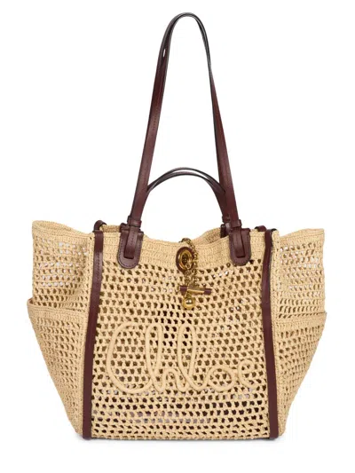 Chloé Natural Logo Small Tote In Neutral