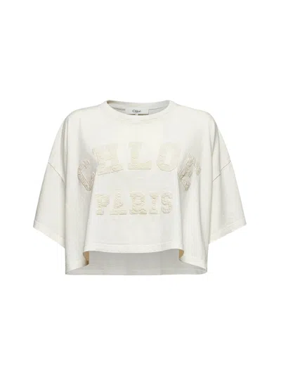 Chloé Women Ivory Cropped Logo T-shirt