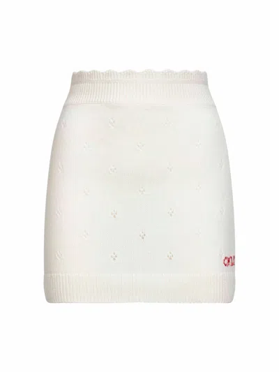 CHLOÉ CHLOÉ WOMEN IVORY OPENWORK KNIT FITTED MINISKIRT