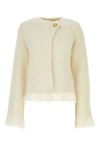Chloé Veste Courte Ajustée Sans Col Femme Blanc Taille 38 86% Laine Vierge, 11% Alpaga, 3% Polyamide, Horn In White