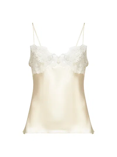 CHLOÉ CHLOÉ WOMEN IVORY WASHED SILK SATIN AND LACE CAMISOLE TOP