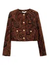 Chloé Multicolor Cropped Jacket With Round Neck And All-over Motif In Cotton Blend Woman In Brown