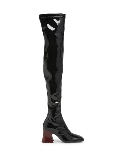 Chloé 80mm Patent Leather Over The Knee Boots In Black