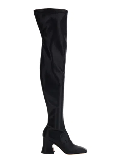 CHLOÉ CHLOÉ WOMEN 'JANIS' BLACK OVER THE KNEE BOOTS WITH SIDE ZIP CLOSURE AND HIGH BLOCK HEEL IN LEATHER W