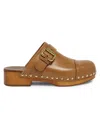 Chloé Jeannette Calf Leather Buckle Clogs In Brown