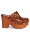 Chloé Jeanette Brown Wedge Clog In Leather And Wool Woman In Brown