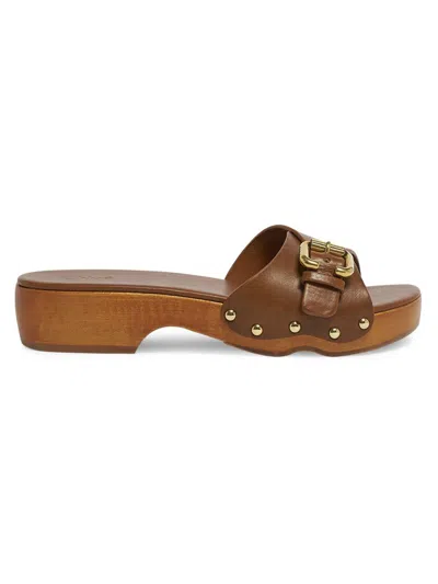 Chloé Jeannette Leather Buckle Clog Sandals In Brown