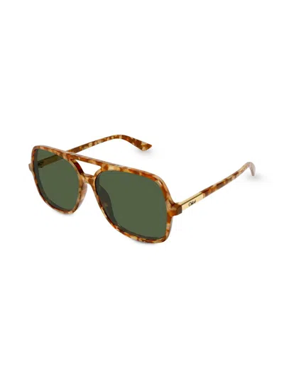 Chloé Judy Aviator-style Tortoiseshell Acetate And Gold-tone Sunglasses In Green