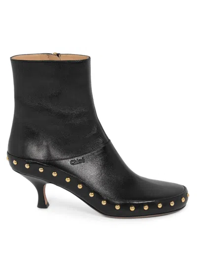Chloé Women's Junie Studded Leather Ankle Boots In Black