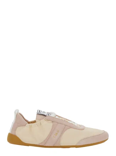 Chloé Women 'kick' Beige Sneaker With Side Lettering Logo And Elasticated Details In Fabric Woman In Multi