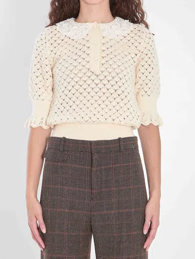 Chloé Chloe Women Lace-trimmed Polo Shirt In Yellow