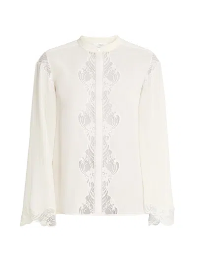 Chloé Women's Lace-trimmed Silk Blouse In White
