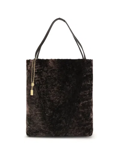 Chloé Women Large Spin Tote Bag In Soft Shearling In Brown