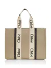 Chloé Women's Large Woody Canvas Tote In White Blue