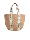 Chloé Textured Woven Carryall With Embossed Leather Patch In Nude & Neutrals