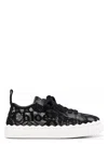 Chloé Lauren Scalloped Logo-detailed Lace And Leather Sneakers In Black