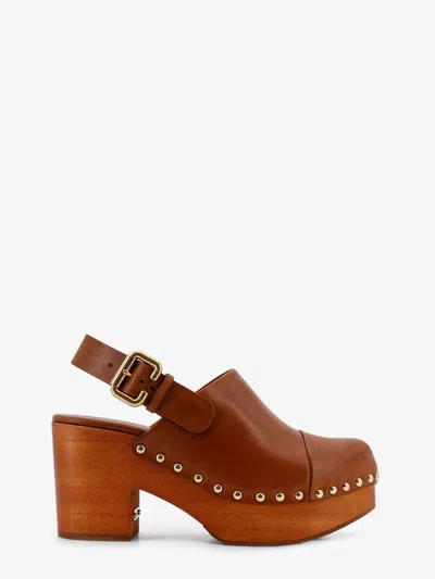 CHLOÉ CHLOE' WOMEN LEATHER AND WOOD JEANETTE SABOT