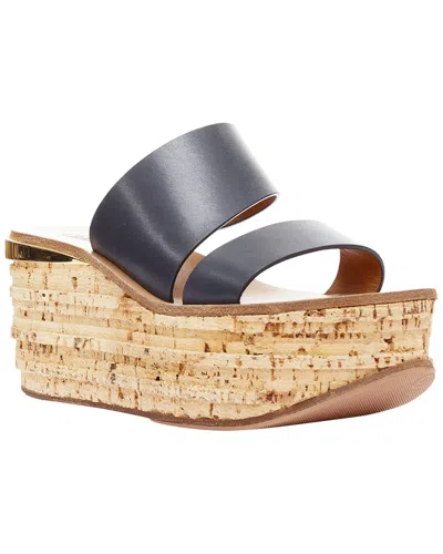 Pre-owned Chloé Women's Leather Chloe Navy Leather Cork Platform Wedge Sandal (authentic Pre-loved)