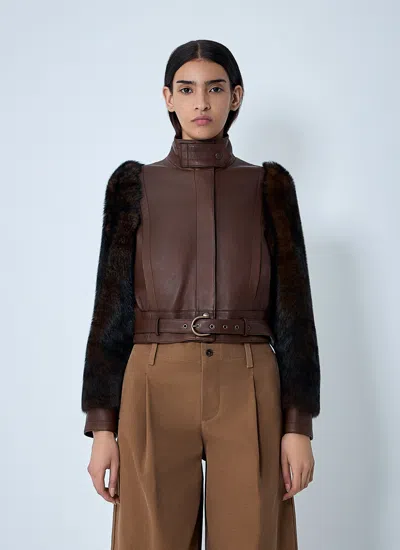 Chloé Women Leather Jacket In Brown