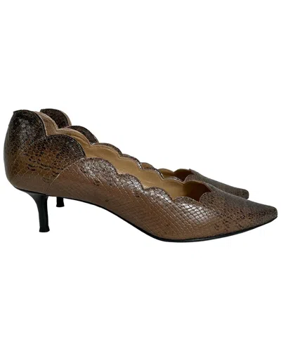 Chloé Women's Leather Snakeskin Embossed Pointed Toe Pump (authentic Pre-  Loved) In Brown