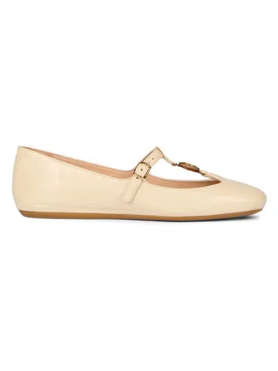 Chloé Women's Leonore Leather T-strap Ballet Flats In Brown