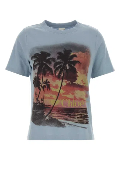 Chloé Chloe Women Light Blue Cotton T-shirt In Multi