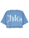 Chloé Women Light Blue Jersey Cropped Logo T-shirt In Blue