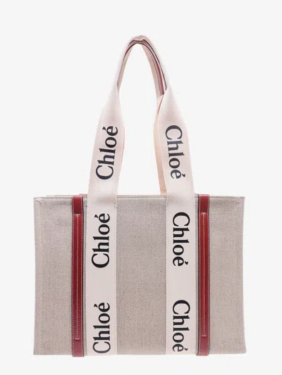 Chloé Linen Shoulder Bag With Logo Print.this Bag Is Made With Lower Environmental Impact Material