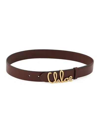 Chloé Women's Logo Buckle Leather Belt In Burgundy