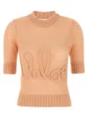 Chloé Logo Embroidery Sweater Sweaters And Cardigans Pink In Neutral